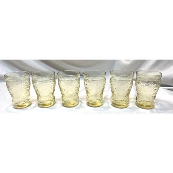 6 Federal Glass NORMANDIE "Bouquet and Lattice" Amber Flat Water Tumbler - Picture 6 of 6